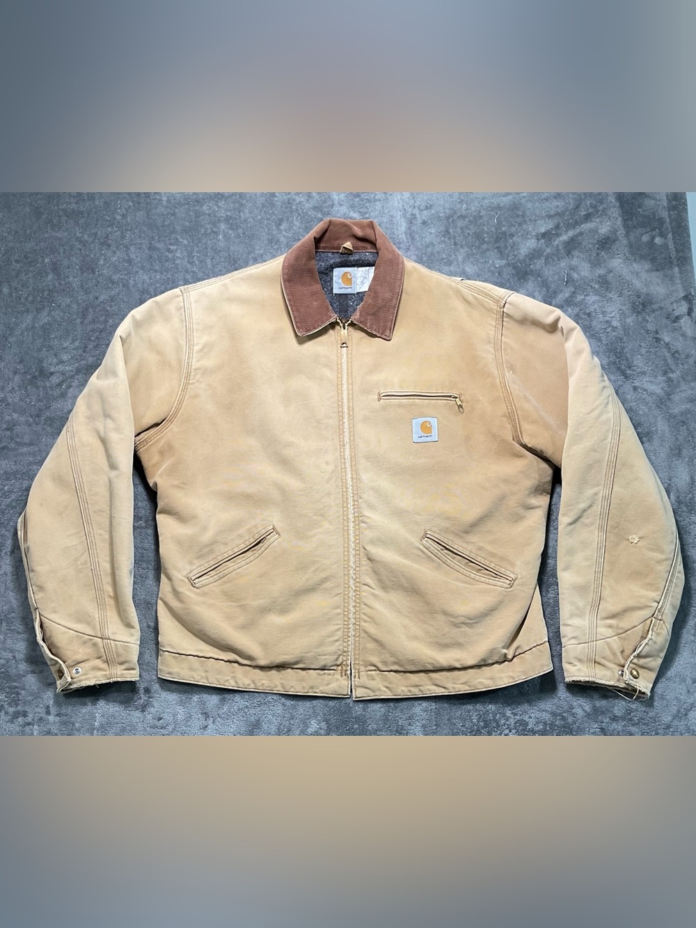 Carhartt Tan Duck Bomber Jacket with Brown Corduroy Collar